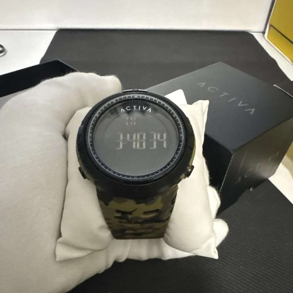 Men’s Camo Activa Digital Quartz Sport Watch Rubber Strap 50mm case Backlight
